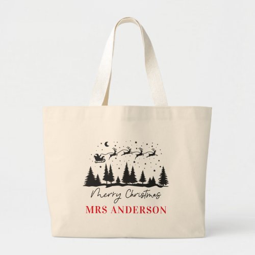 Christmas traditional reindeer sleigh teacher tote