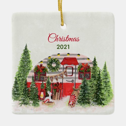 Christmas Trailer Camper Outdoorsy Theme Ceramic Ornament