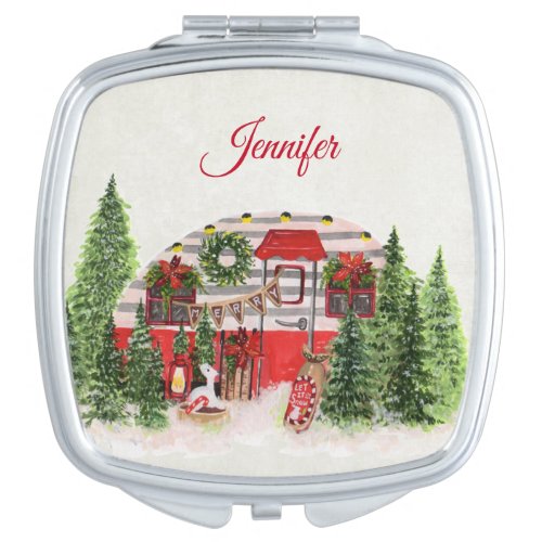 Christmas Trailer Camper Outdoorsy Theme Compact Mirror