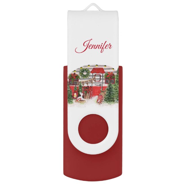  Christmas Trailer Camper Outdoorsy Theme Flash Drive (Front Vertical)