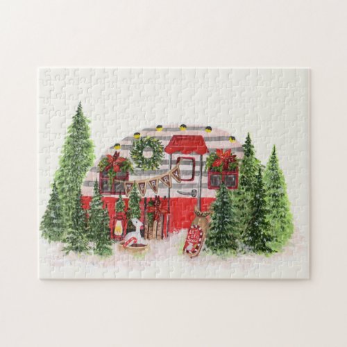 Christmas Trailer Camper Outdoorsy Theme Jigsaw Puzzle