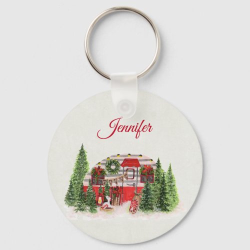 Christmas Trailer Camper Outdoorsy Theme Keychain