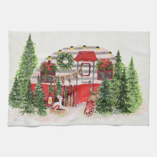 Christmas Trailer Camper Outdoorsy Theme Kitchen Towel
