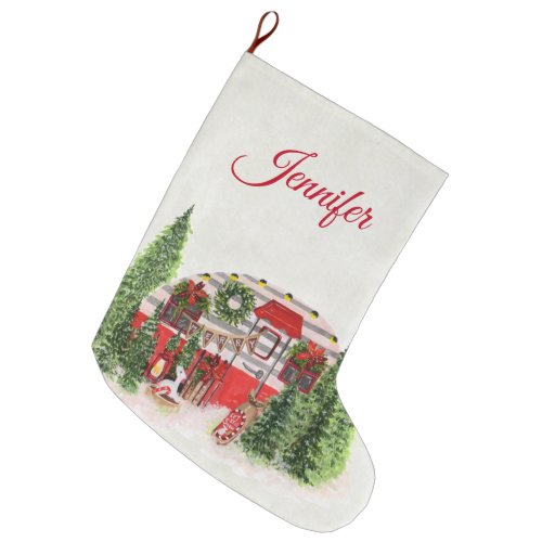 Christmas Trailer Camper Outdoorsy Theme Large Christmas Stocking