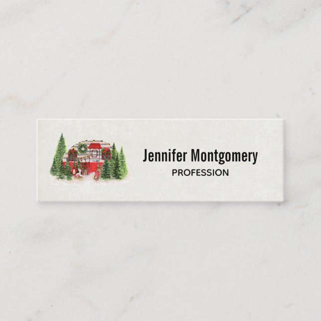 Christmas Trailer Camper Outdoorsy Theme Mini Business Card (Front)