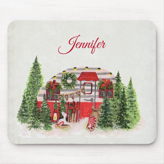  Christmas Trailer Camper Outdoorsy Theme Mouse Pad (Front)