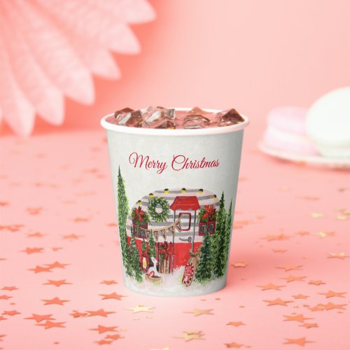 Christmas Trailer Camper Outdoorsy Theme Paper Cups