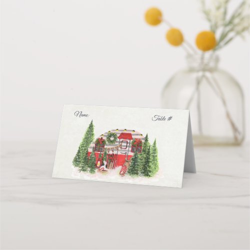 Christmas Trailer Camper Outdoorsy Theme Place Card