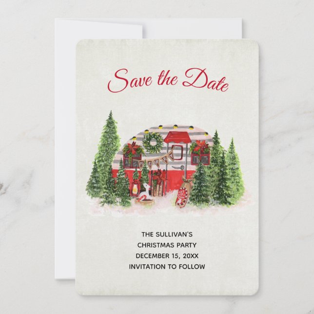 Christmas Trailer Camper Outdoorsy Theme Save The Date (Front)