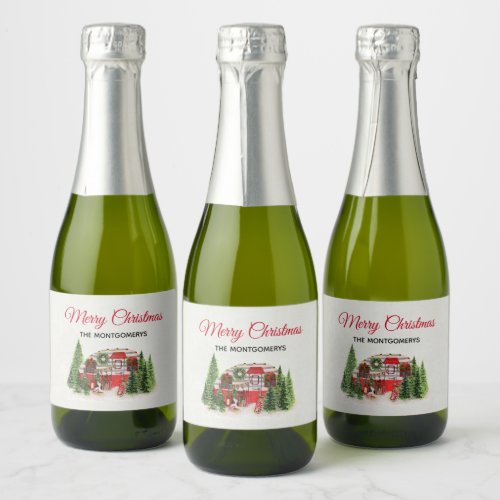 Christmas Trailer Camper Outdoorsy Theme Sparkling Wine Label
