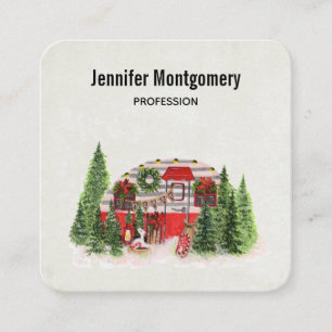 Christmas Trailer Camper Outdoorsy Theme Square Business Card