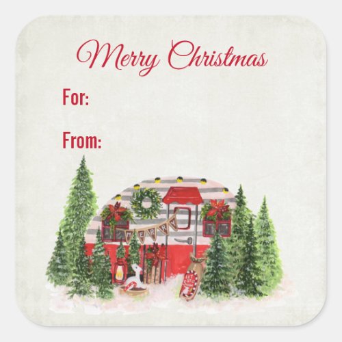 Christmas Trailer Camper Outdoorsy Theme Square Sticker