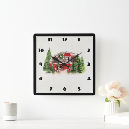  Christmas Trailer Camper Outdoorsy Theme Square Wall Clock