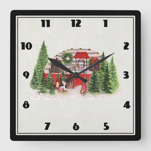  Christmas Trailer Camper Outdoorsy Theme Square Wall Clock
