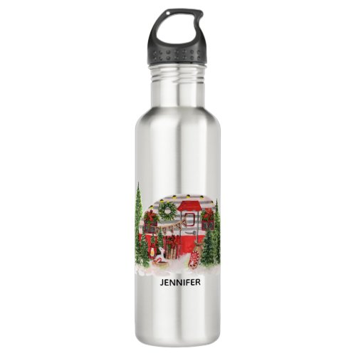 Christmas Trailer Camper Outdoorsy Theme Stainless Steel Water Bottle