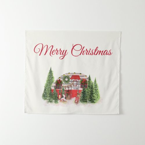 Christmas Trailer Camper Outdoorsy Theme Tapestry