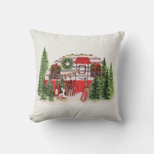 Christmas Trailer Camper Outdoorsy Theme Throw Pillow