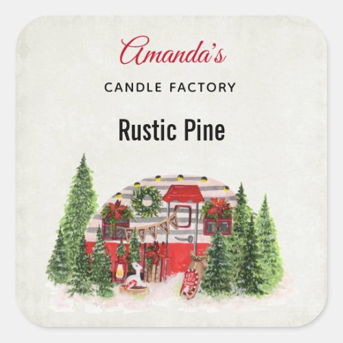 Christmas Trailer Camper Rustic Candle or Soap Square Sticker