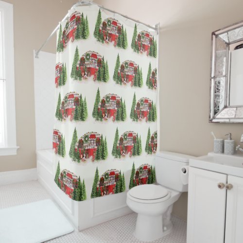 Christmas Trailer Camper Rustic Pattern Shower Curtain