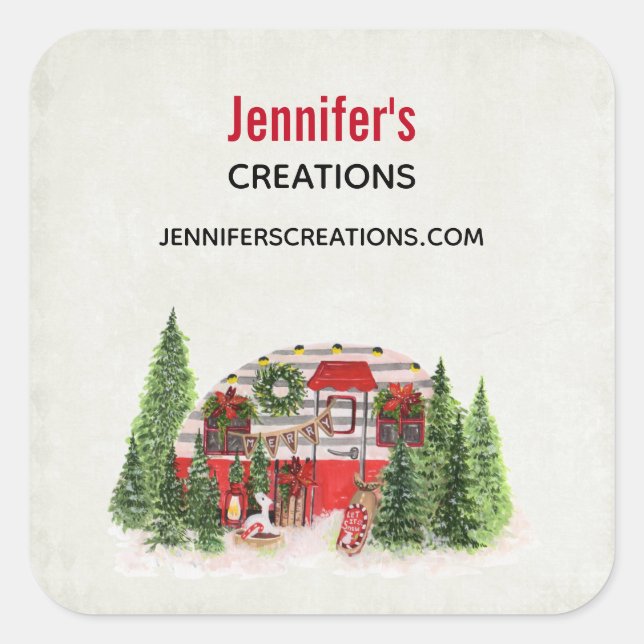 Christmas Trailer Camper Rustic Scene Business Square Sticker (Front)