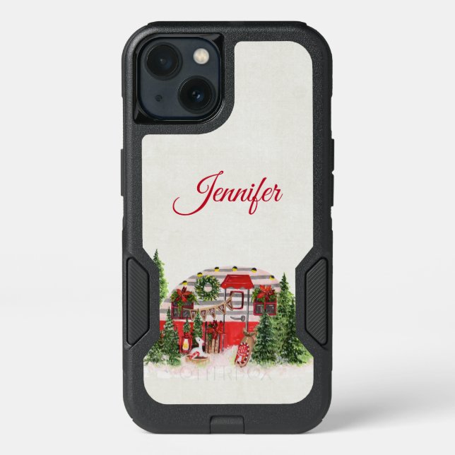 Christmas Trailer Camper Rustic Scene Otterbox iPhone Case (Back)
