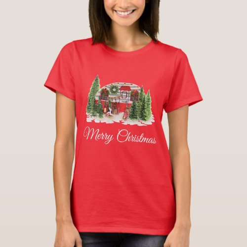 Christmas Trailer Camper Rustic Scene T_Shirt