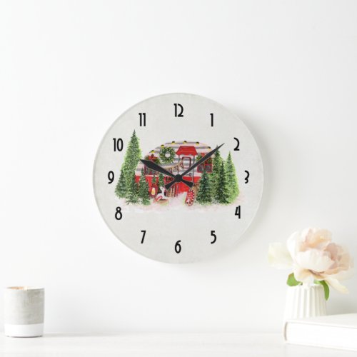 Christmas Trailer Camper Rustic Theme Large Clock