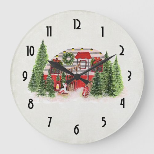 Christmas Trailer Camper Rustic Theme Large Clock