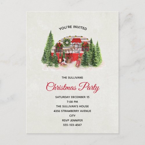 Christmas Trailer Camper Rustic Theme Party Invitation Postcard