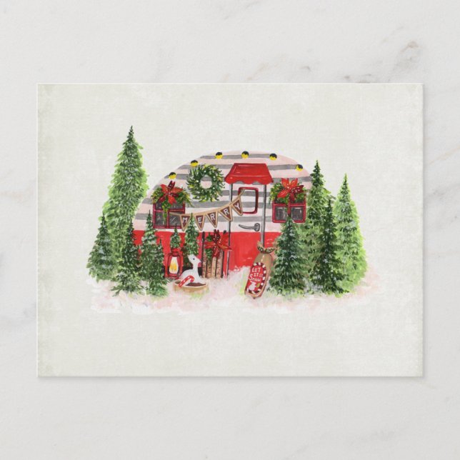 Christmas Trailer Camper Rustic Theme Postcard (Front)