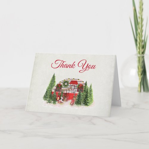 Christmas Trailer Camper Rustic Theme Thank You Card