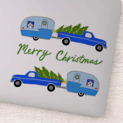 Christmas Trailer Camper RV Vintage Retro Holiday Sticker