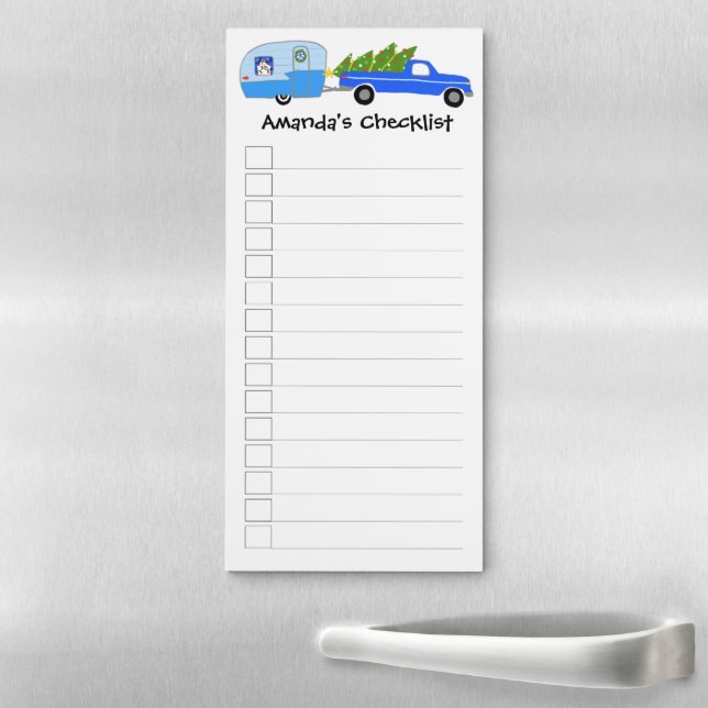 Christmas Trailer RV Camper CUSTOM Checklist Magnetic Notepad (In Situ)