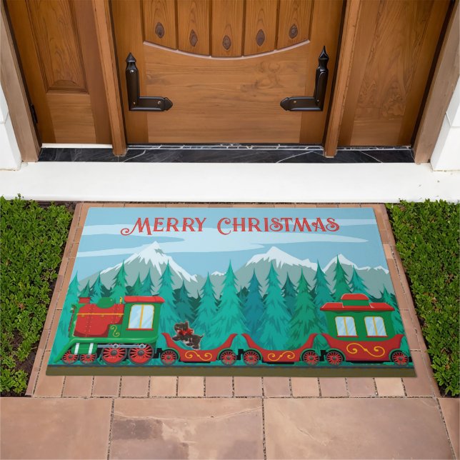 Christmas Train and Little Dog Doormat (Outdoor)
