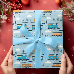 Christmas Train and Trees Wrapping Paper Sheets