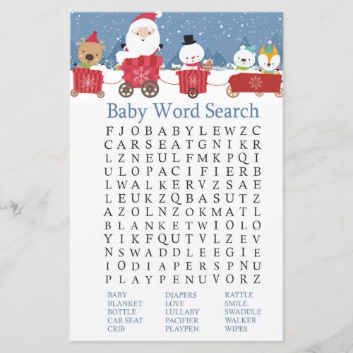 Christmas train Baby Shower Word Search Game