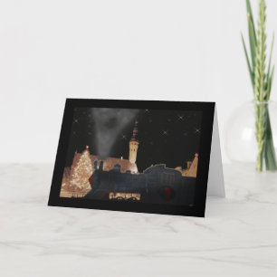 Christmas train black black border holiday card
