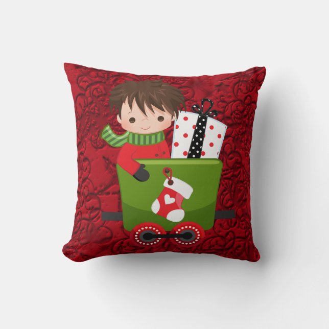 Christmas Train Boy Presents And Stockings Throw Pillow (Front)