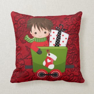 Christmas Train Boy Presents And Stockings Throw Pillow