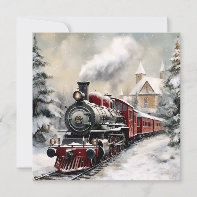 Christmas Train Flat Holiday Card (Front)