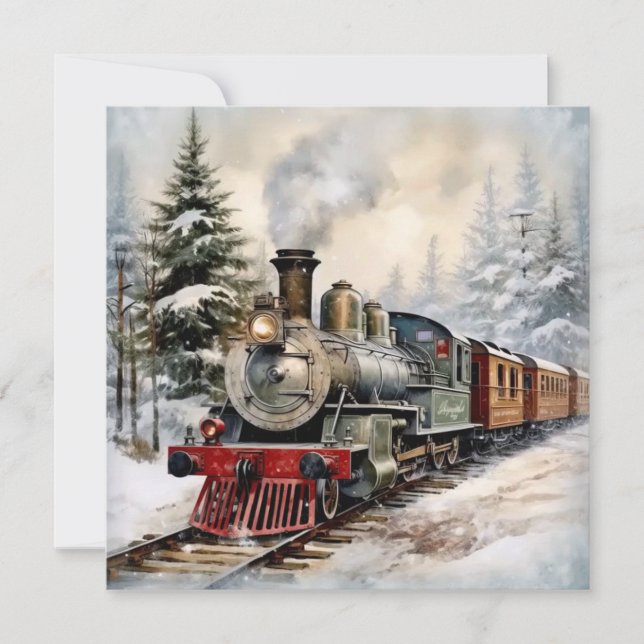 Christmas Train Flat Holiday Card (Front)