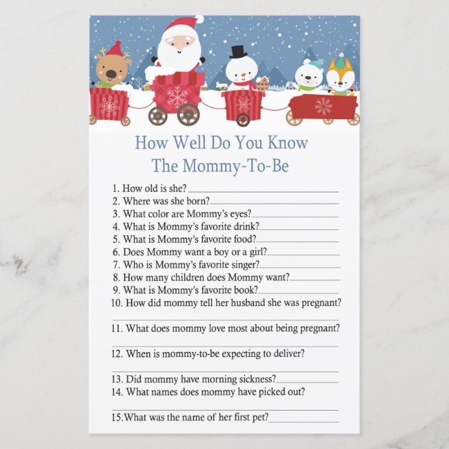 Christmas train how well do you know baby shower (Front)