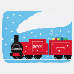 Christmas train in the snow baby blanket