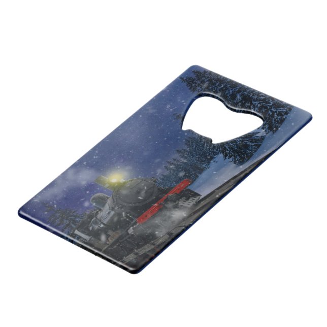 Christmas Train in the snow      Credit Card Bottle Opener (Front Angled)