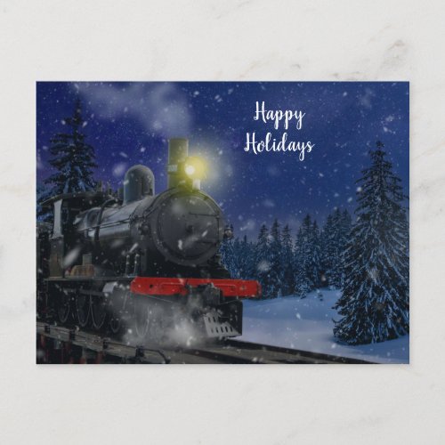 Christmas Train in the snow              Holiday Postcard