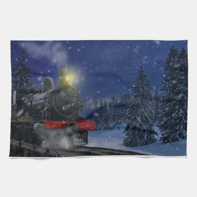 Christmas Train in the snow             Kitchen Towel (Horizontal)