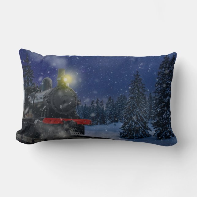 Christmas Train in the snow               Lumbar Pillow (Front)