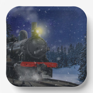 Christmas Train in the snow Paper Plates