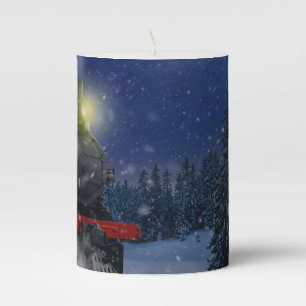 Christmas Train in the snow Pillar Candle
