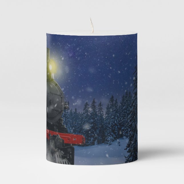 Christmas Train in the snow      Pillar Candle (Front)